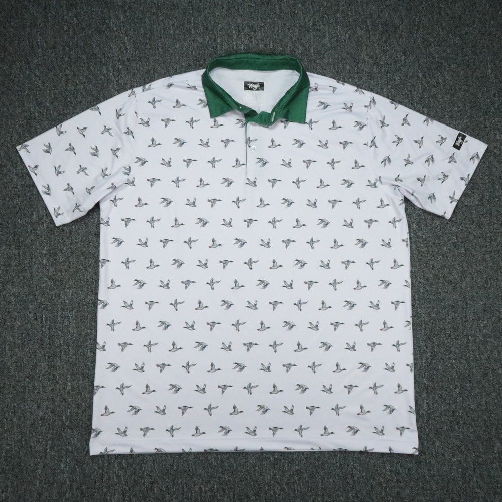 Waggle Shirt Mens XXL Gray Green Polo All Over Print Golf Duck Mallard